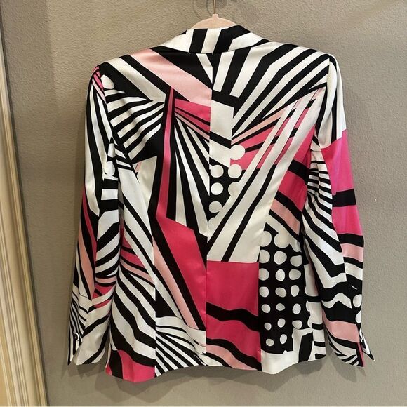 Basler | 38 / 6 | pink black geometric print 1980s satin blazer - Picture 2 of 9